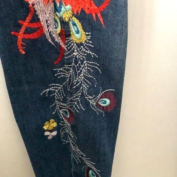 Free People Embroidered Skinny Fit Jeans 28 Blue Cotton Blend Womens Stylish Cas - Picture 11 of 15